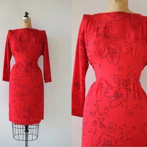 Liz Claiborne Red Printed Vintage 3/4 Sleeve Dress